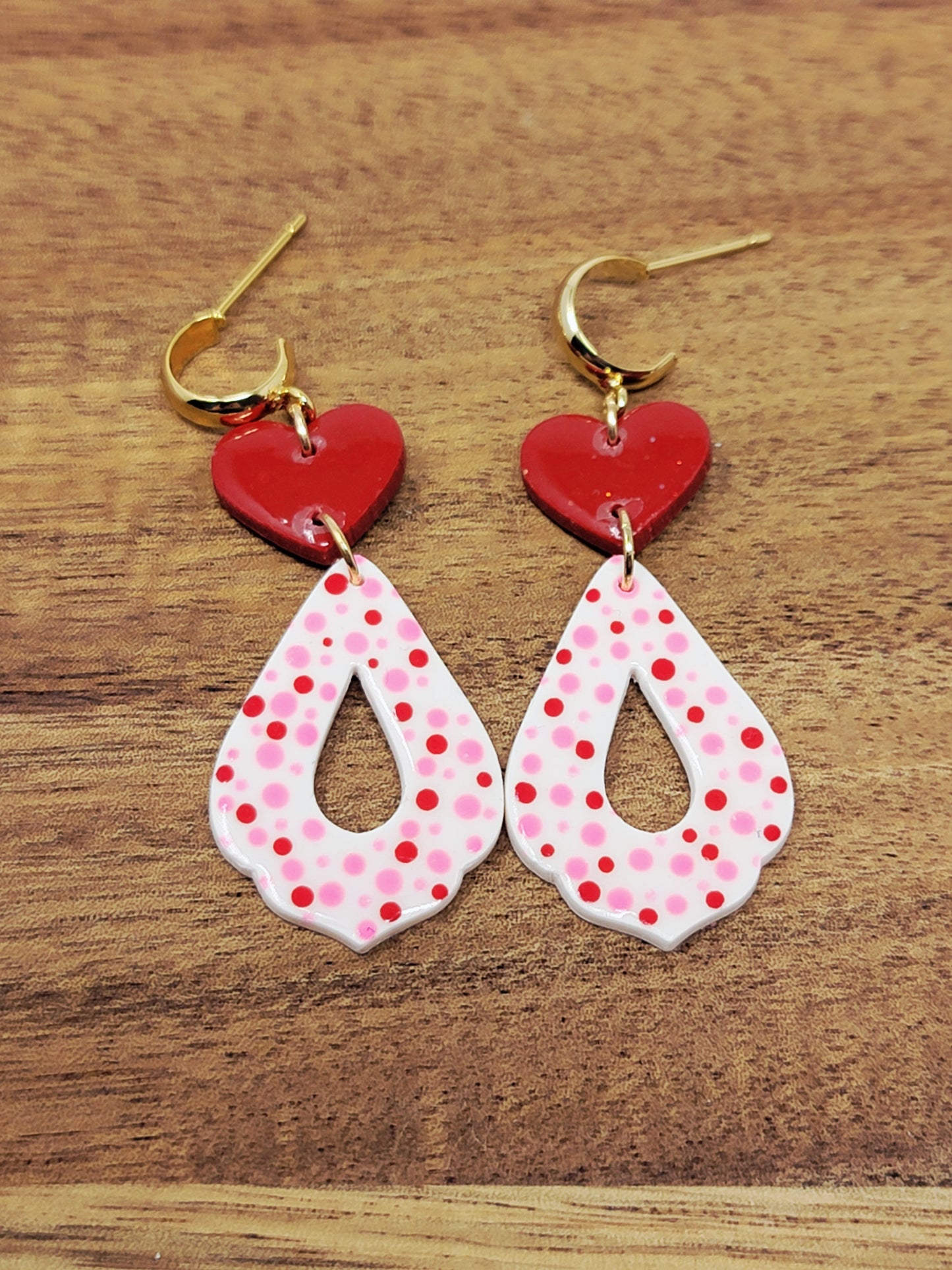 Red heart and polka dot dangles