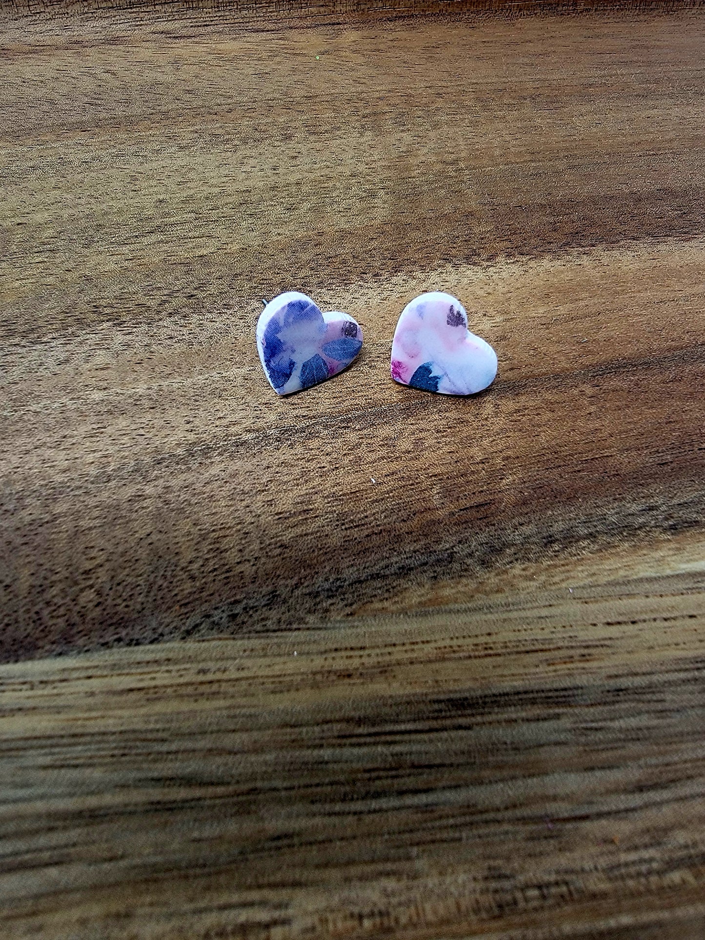 Watercolor floral heart studs