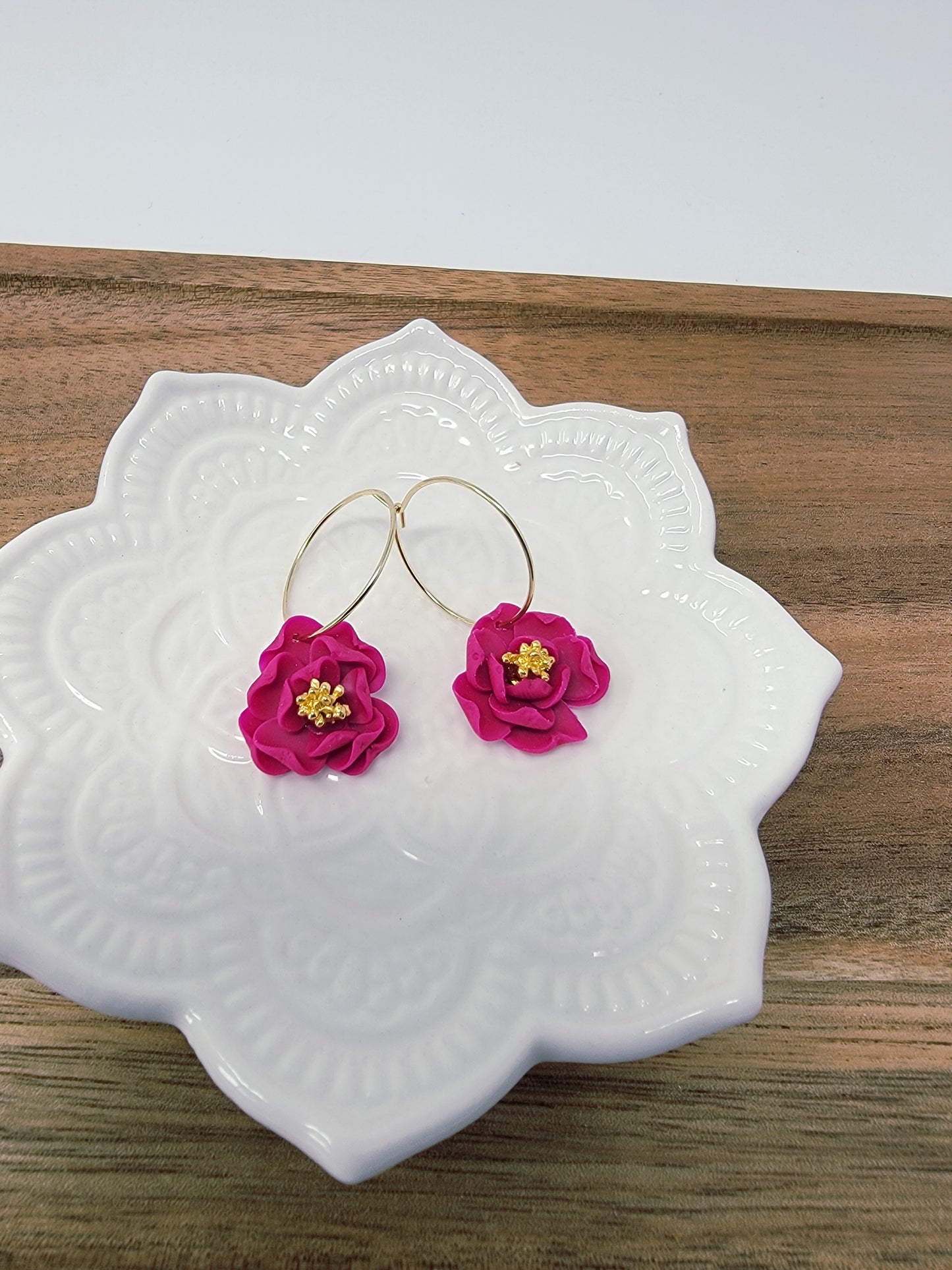 Dark pink flower hoops