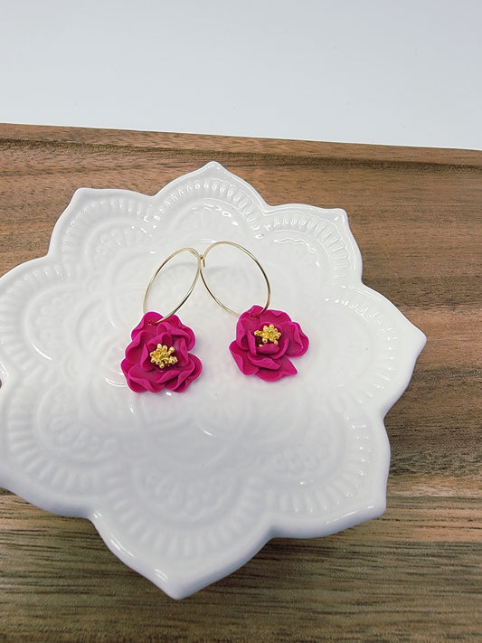 Dark pink flower hoops