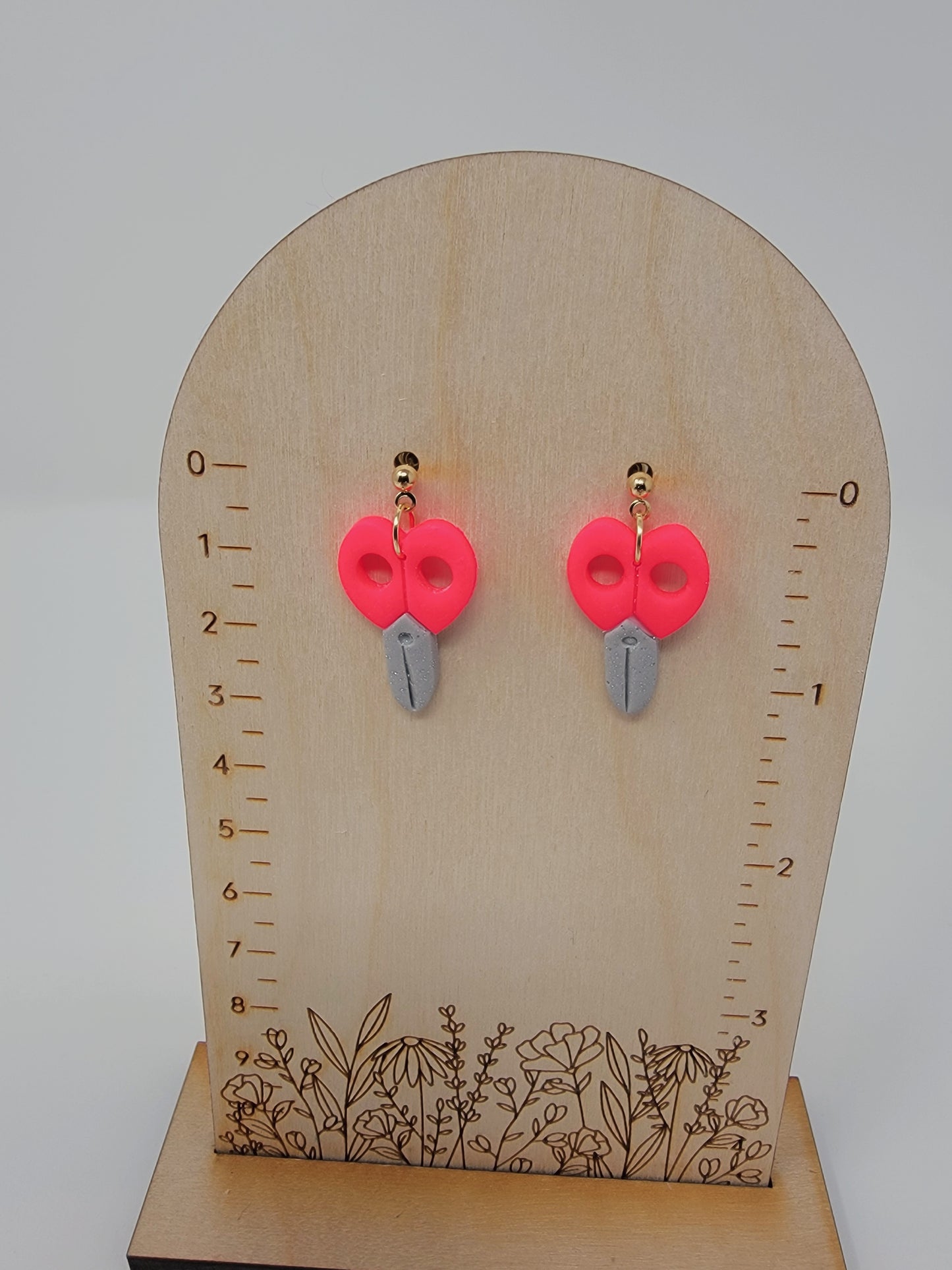 Fluorescent pink scissor dangles
