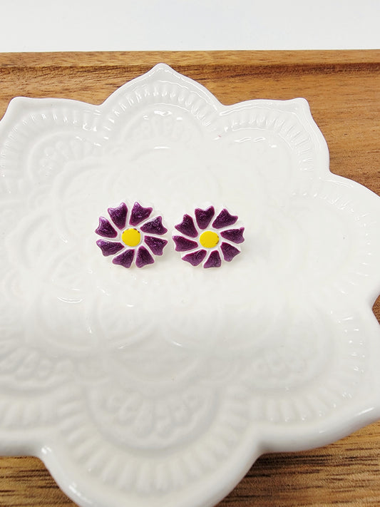 Metallic purple flower studs