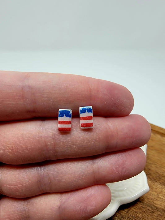 American flag rectangular mini studs