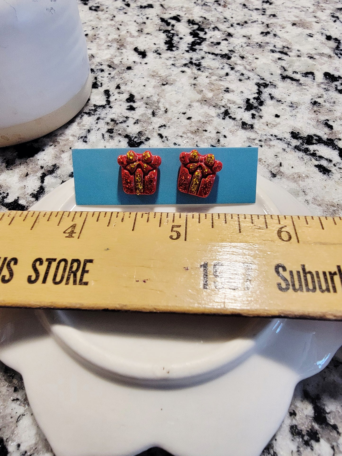 Red & gold glitter present studs