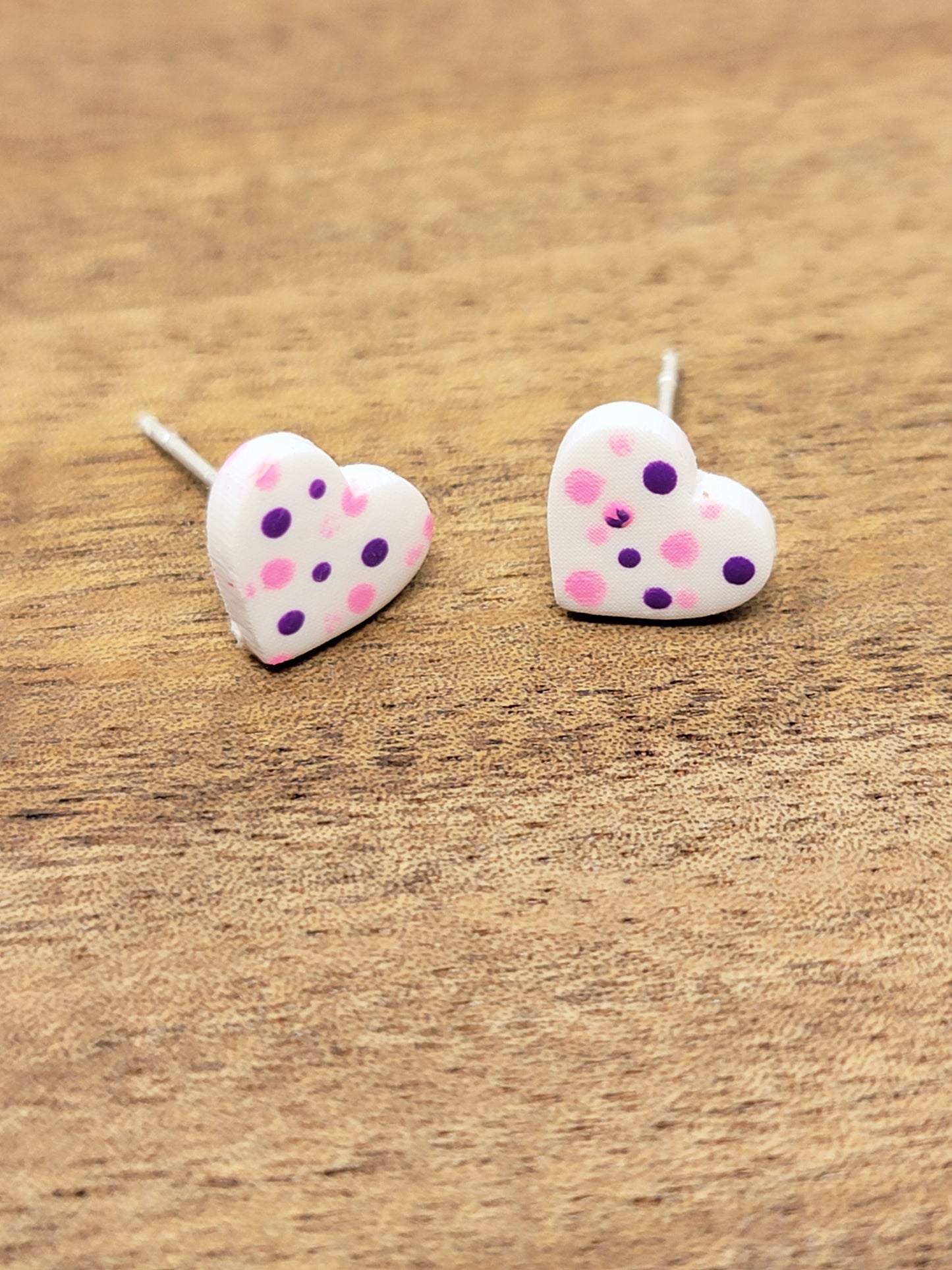 Pink& purple polka dot micro studs