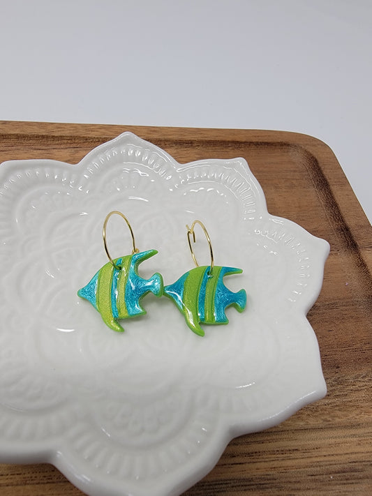 Metallic green tropical fish hoops