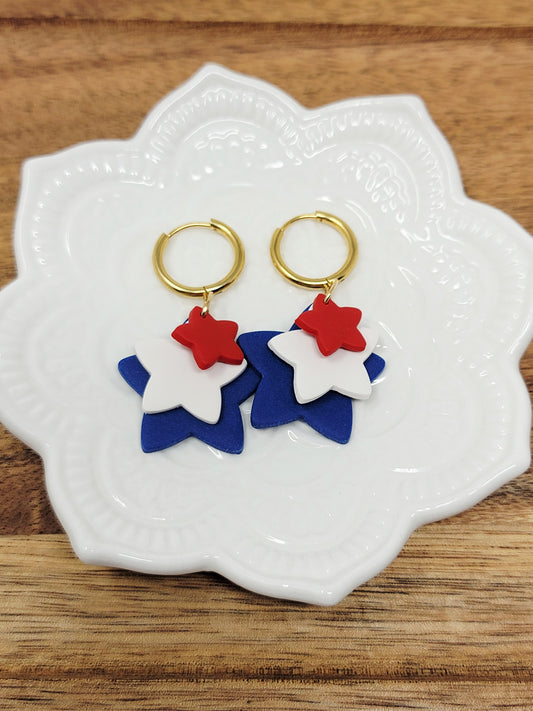 Red white & blue layered star hoops