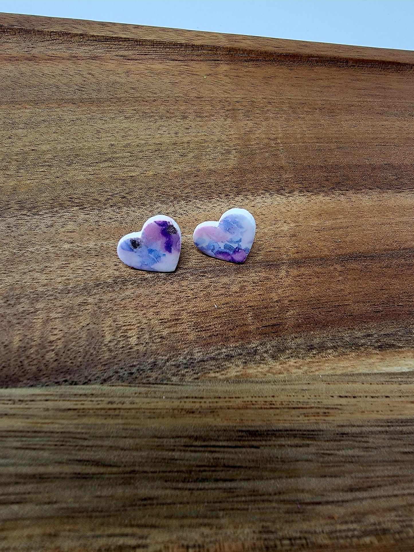Purple floral heart studs