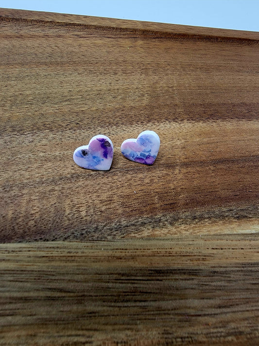 Purple floral heart studs