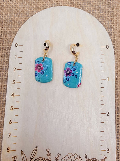 Teal dangles with floral pattern