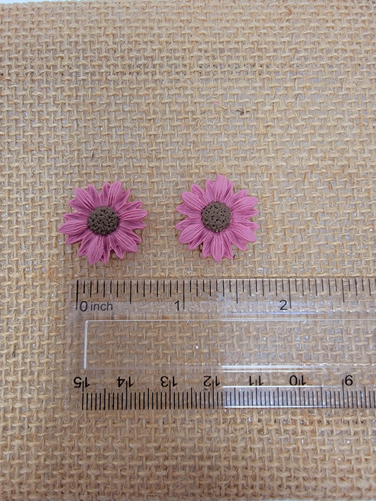 Pink flower oversize studs