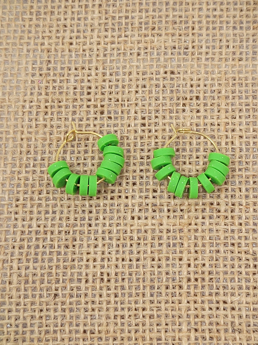 Lime green 15 mm gold hoops