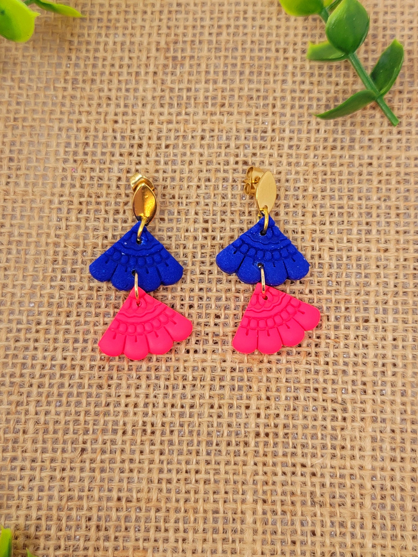 Blue and pink textured dangles