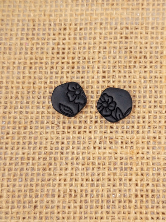 Black floral stamp studs