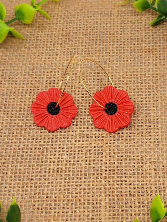 Red floral gold hoops