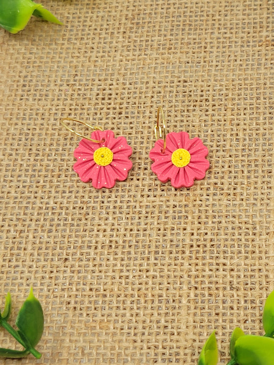 Pink and yellow floral 15 mm hoops