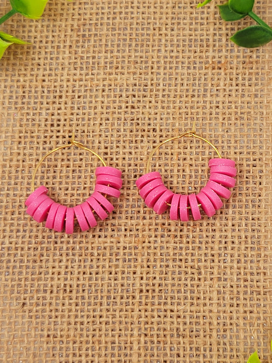 Shimmery pink 25 mm gold hoops