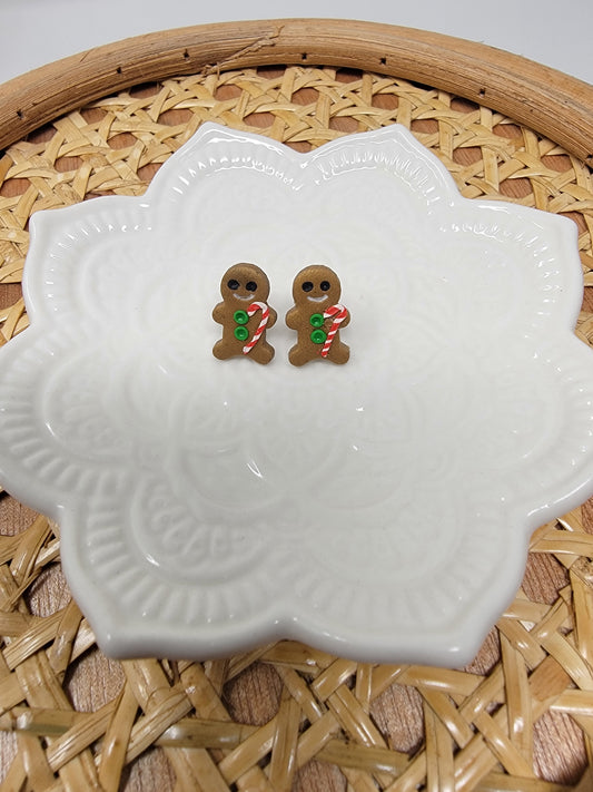 Gingerbread man studs with candy cane