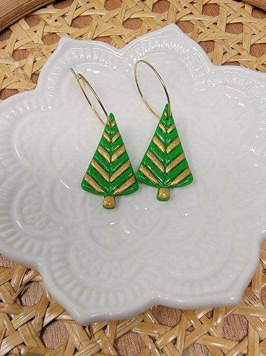 Green and gold christmas tree hoops