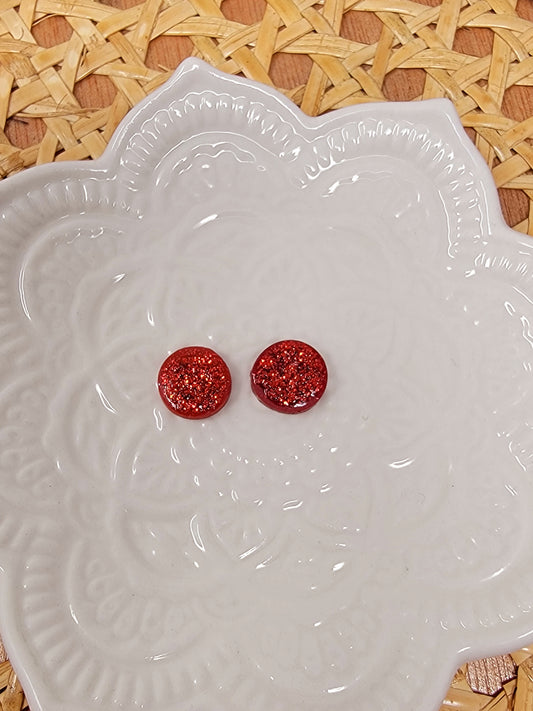 Glittery red round studs