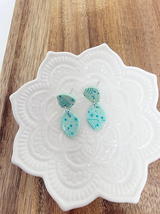 Teal christmas pattern dangles