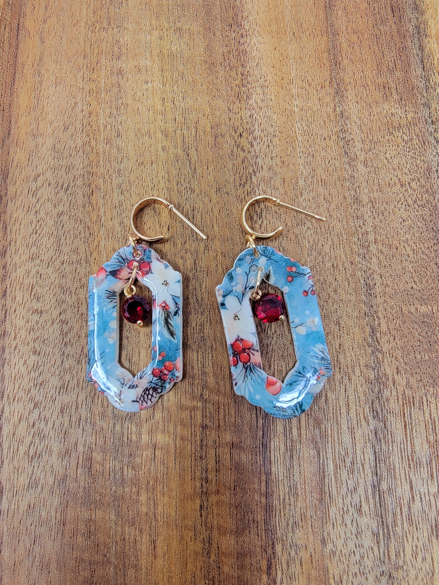 Christmas floral dangles with ruby accent