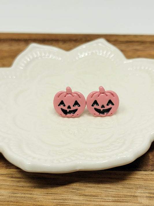 Pink & black jack o'lantern studs