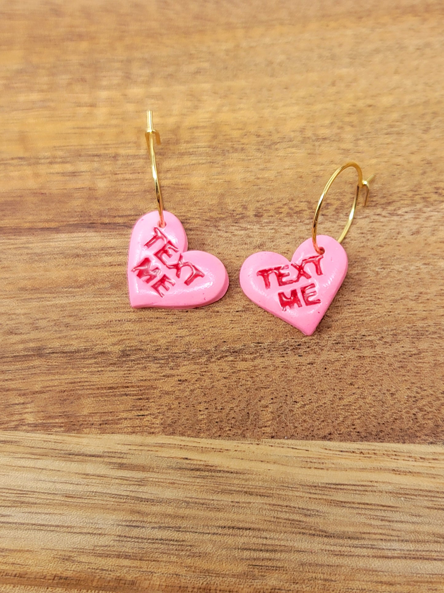 Pink conversation heart hoops- Text Me
