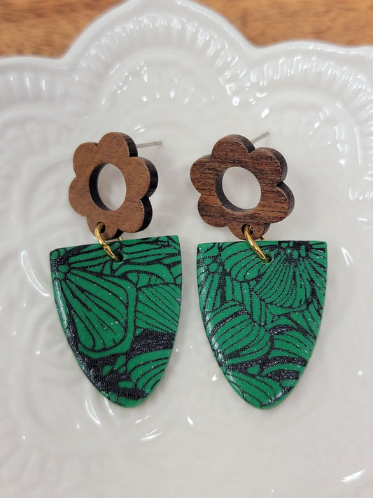 Green & black floral dangles