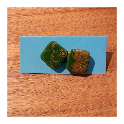 Green& gold floral studs