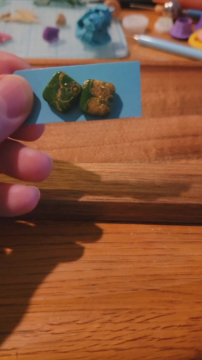 Green& gold floral studs