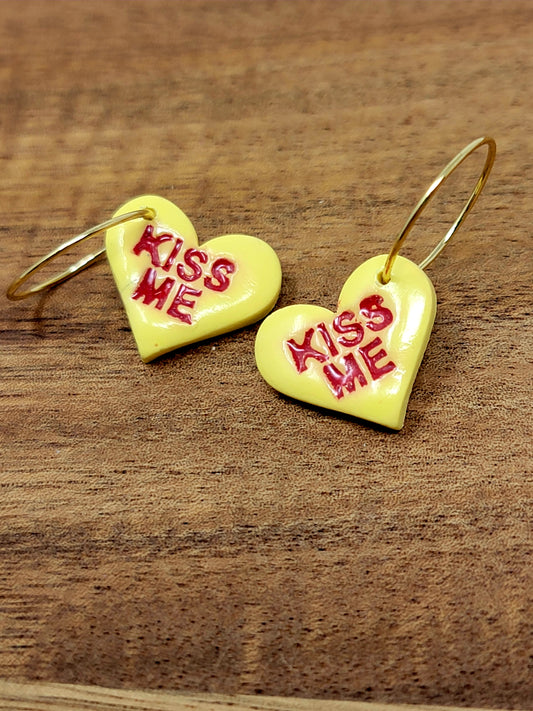 Yellow conversation hearts hoops