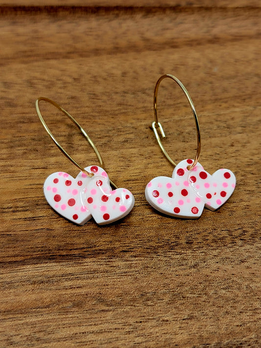 Polka dot double heart hoops