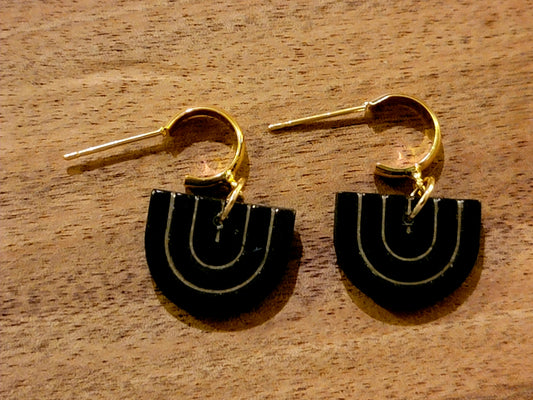 Black & gold huggie dangles