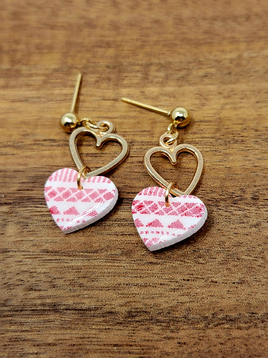 Red, White & gold heart dangles