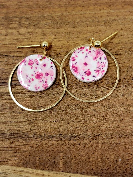 Pink floral dangles