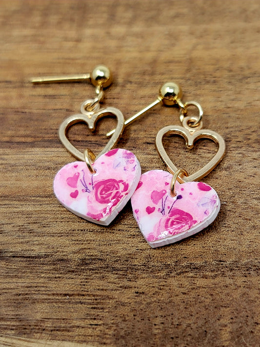 Floral design and gold heart dangles