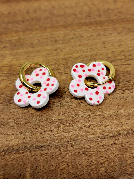 Polka dot flower chunky hoops