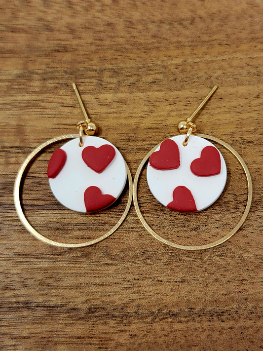Falling hearts dangles with gold hoops