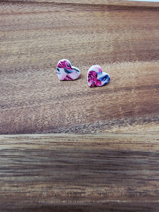 Watercolor pink rose studs