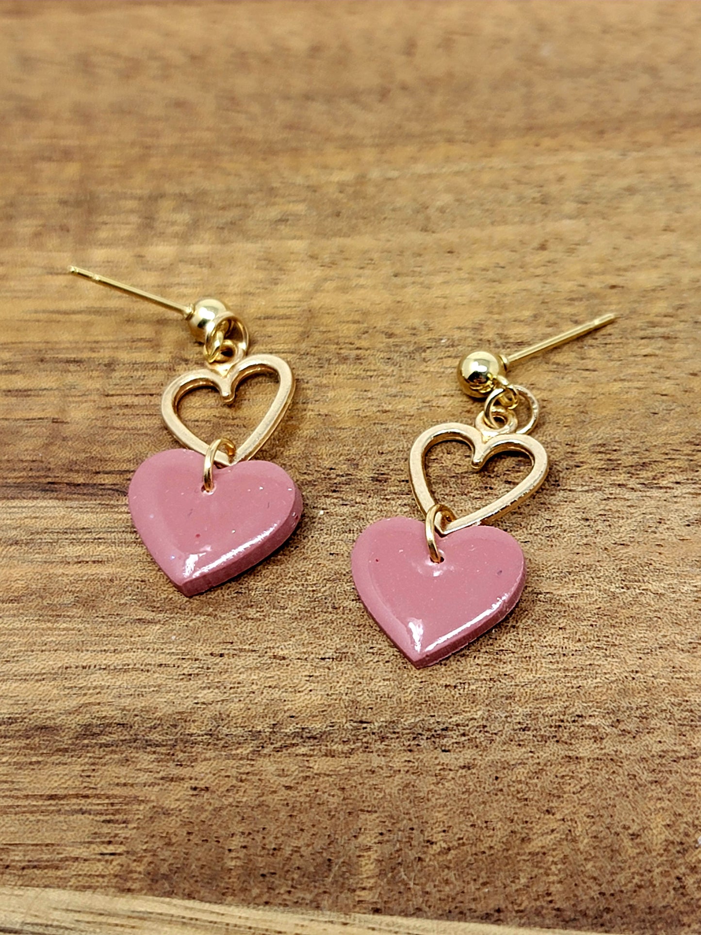 Dusty pink and gold heart dangles
