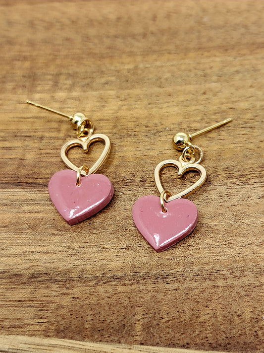 Dusty pink and gold heart dangles