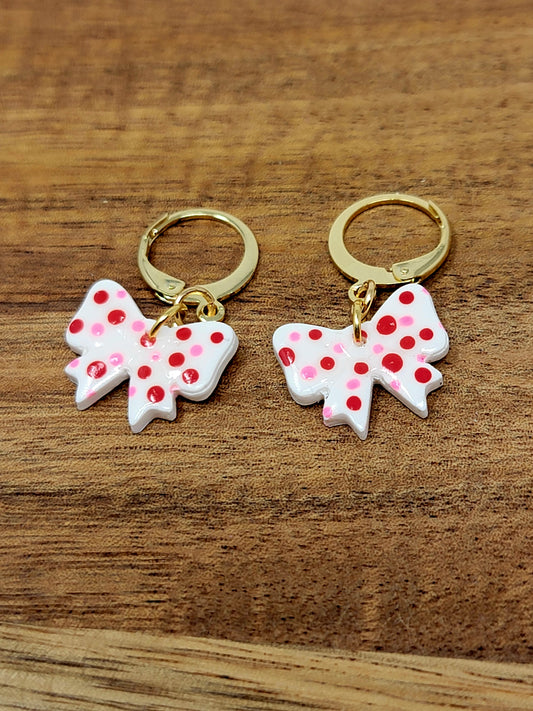 Polka dot bow lever back hoops