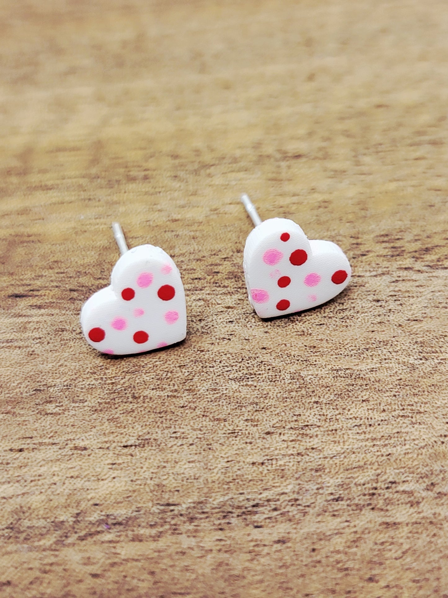 Pink& red polka dot micro studs