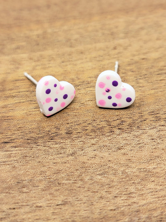 Pink& purple polka dot micro studs