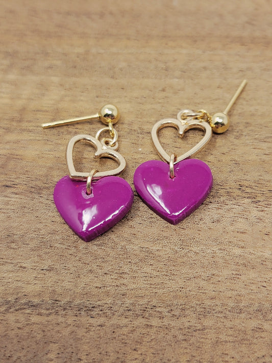 Magenta and gold heart dangles